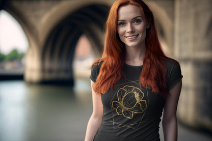 Women's Golden Flower T-shirt White by ZealforTee