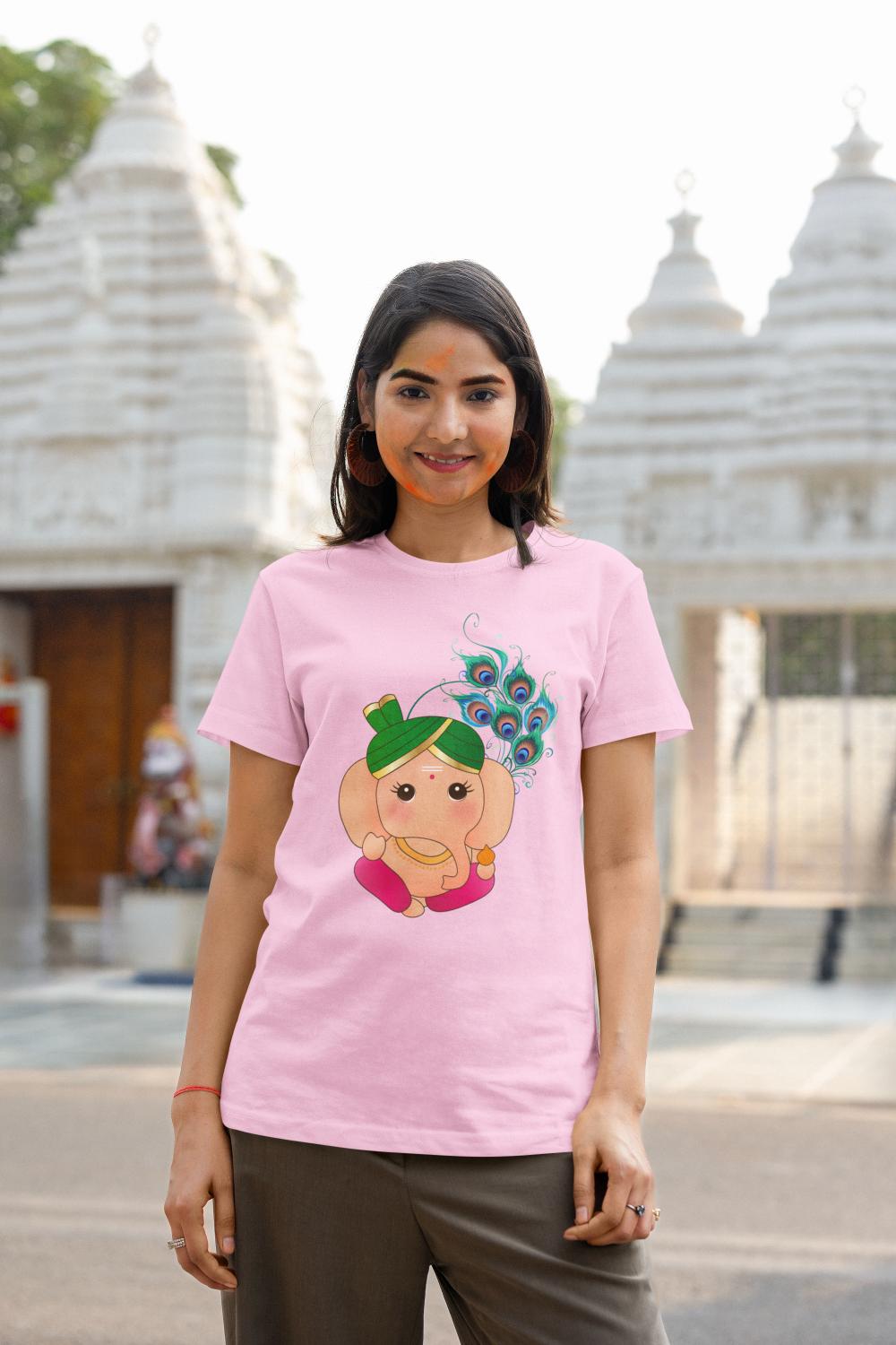 Women's Ganesh Chaturthi T-shirt Light Pink by ZealforTee