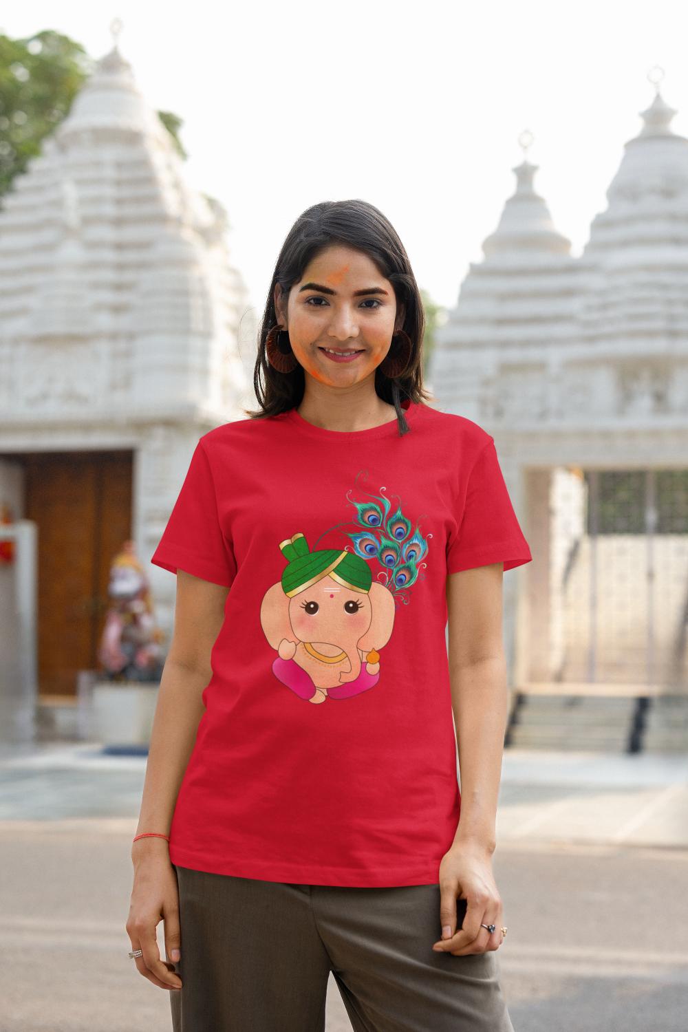 Women's Ganesh Chaturthi T-shirt Red by ZealforTee