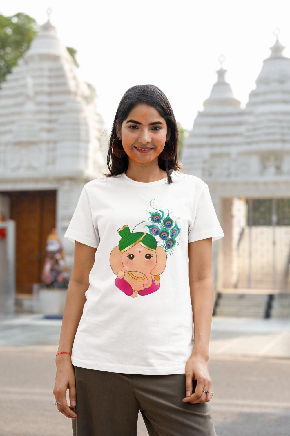 Women's Ganesh Chaturthi T-shirt White by ZealforTee