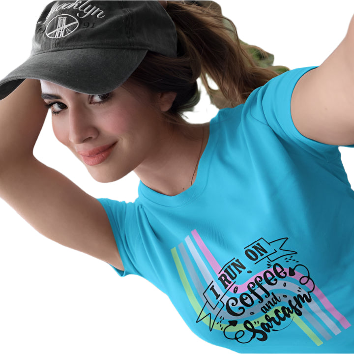 Women's Coffee and Sarcasm T-shirt Sky Blue by ZealforTee