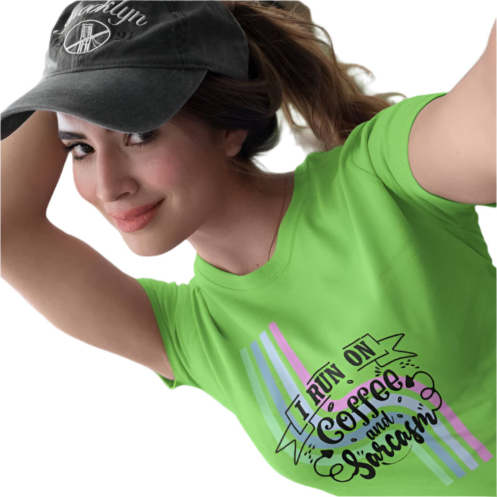 Women's Coffee and Sarcasm T-shirt Liril Green by ZealforTee