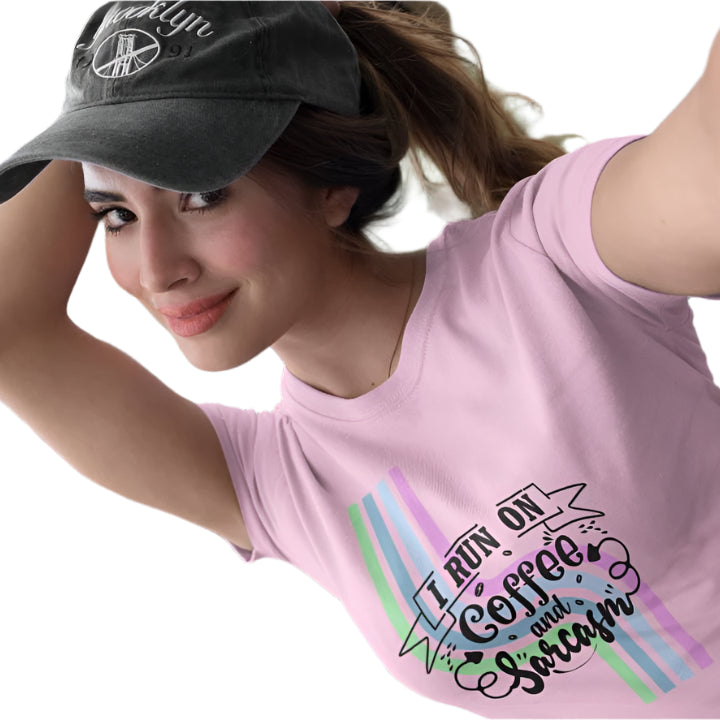 Women's Coffee and Sarcasm T-shirt Light Pink by ZealforTee