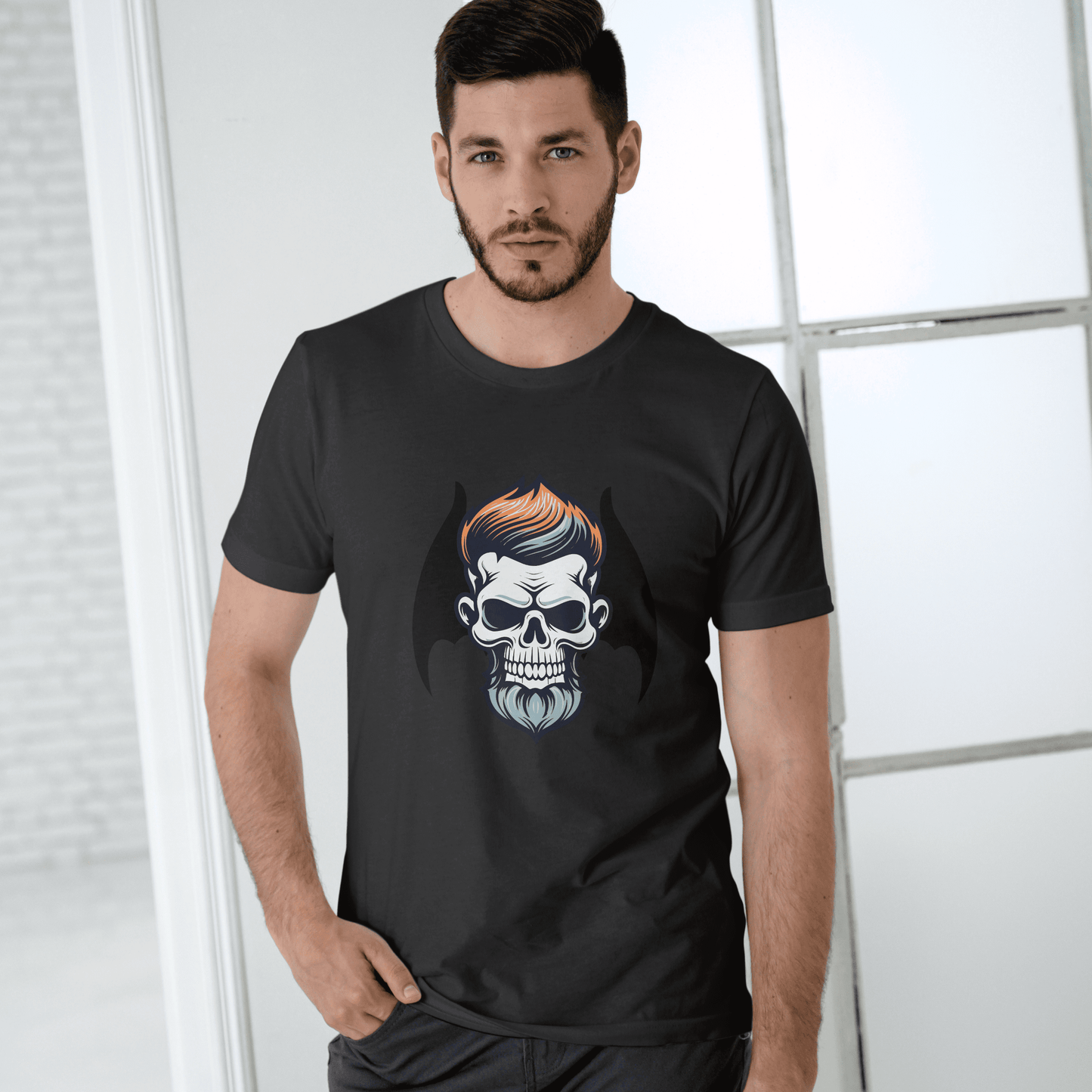 Men's Round Neck Skull T-shirt White by ZealforTee