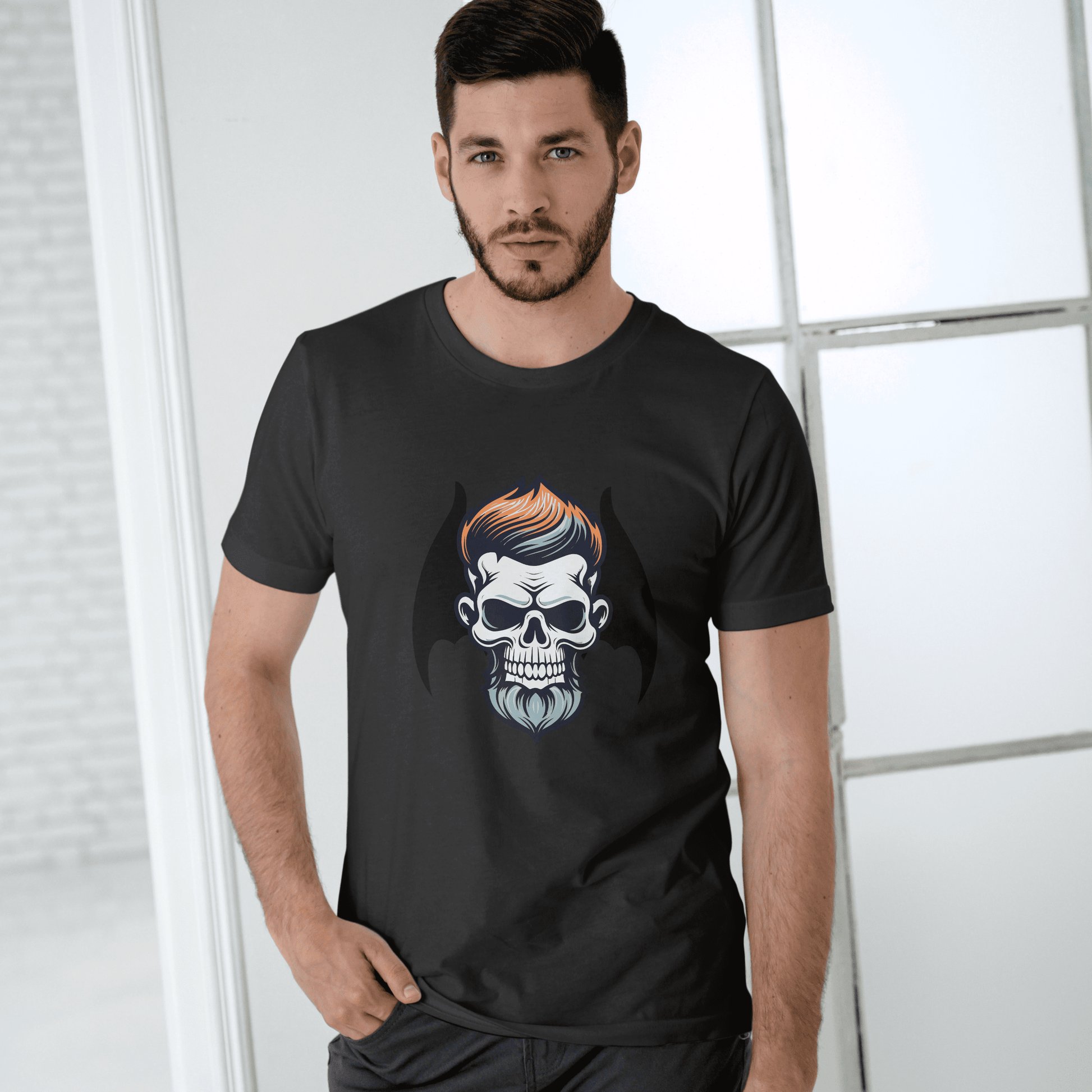 Men's Round Neck Skull T-shirt White by ZealforTee
