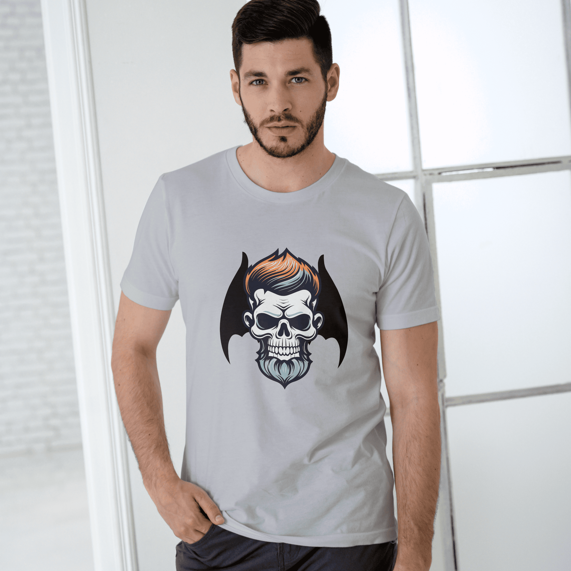 Men's Round Neck Skull T-shirt White by ZealforTee