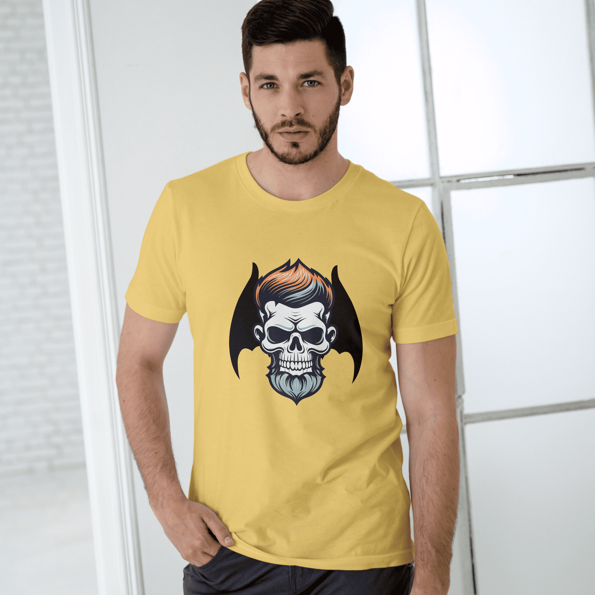 Men's Round Neck Skull T-shirt Yellow by ZealforTee