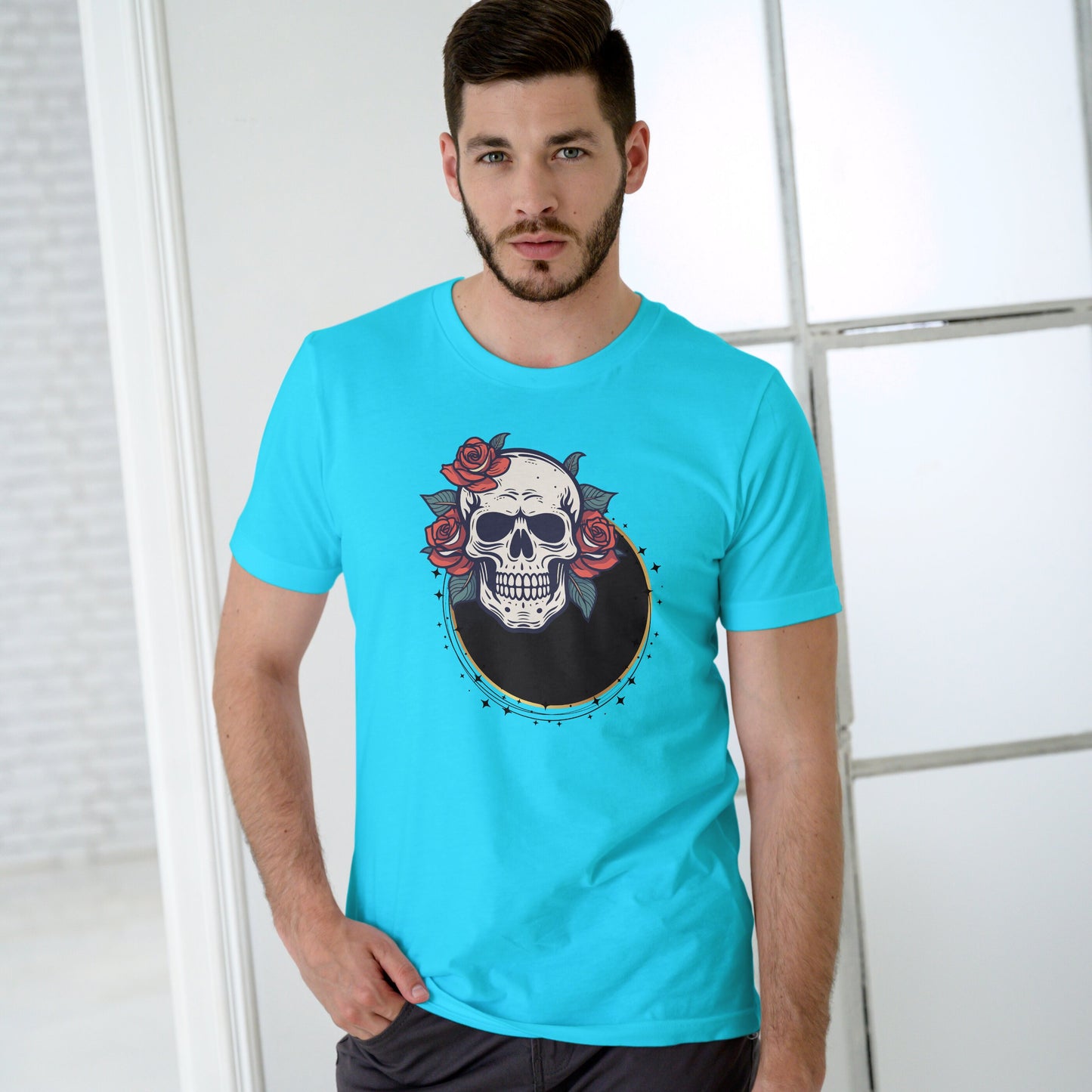 Men's Skulls and Roses T-shirt SkyBlue by ZealforTee