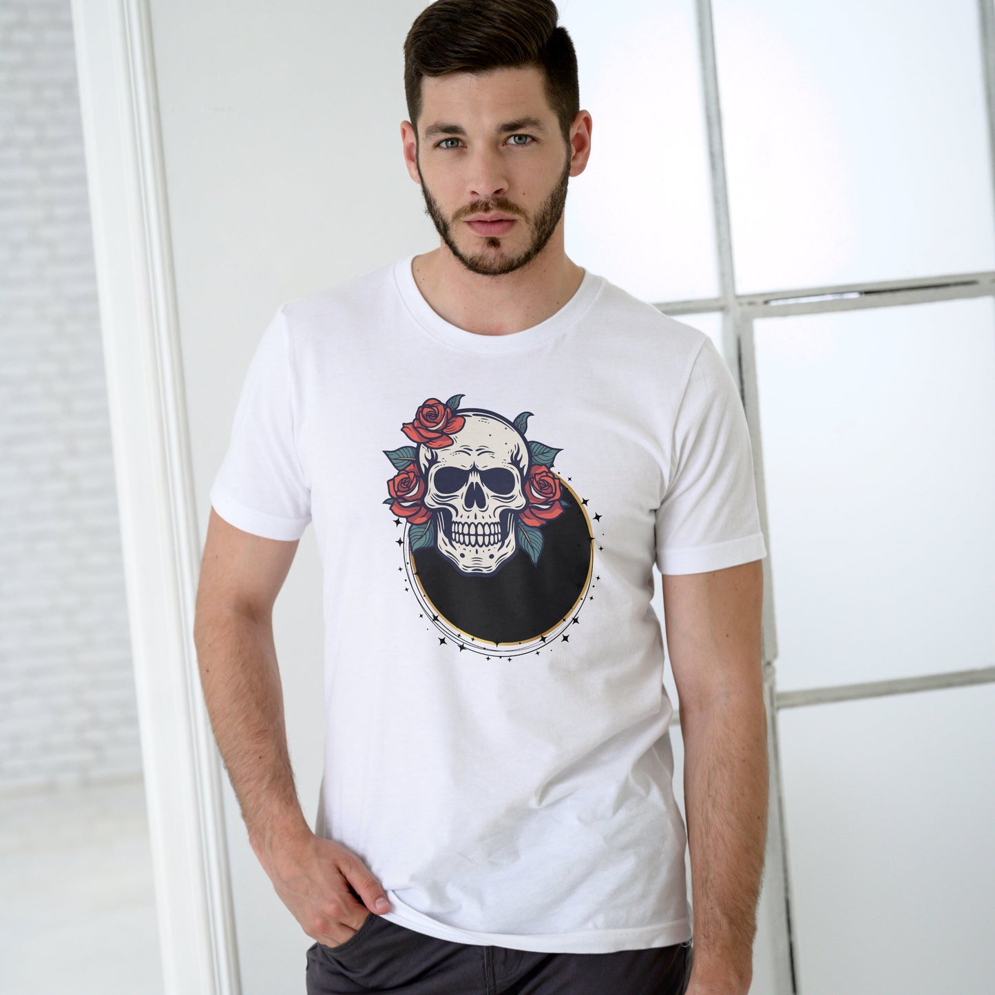 Men's Skulls and Roses T-shirt SkyBlue by ZealforTee