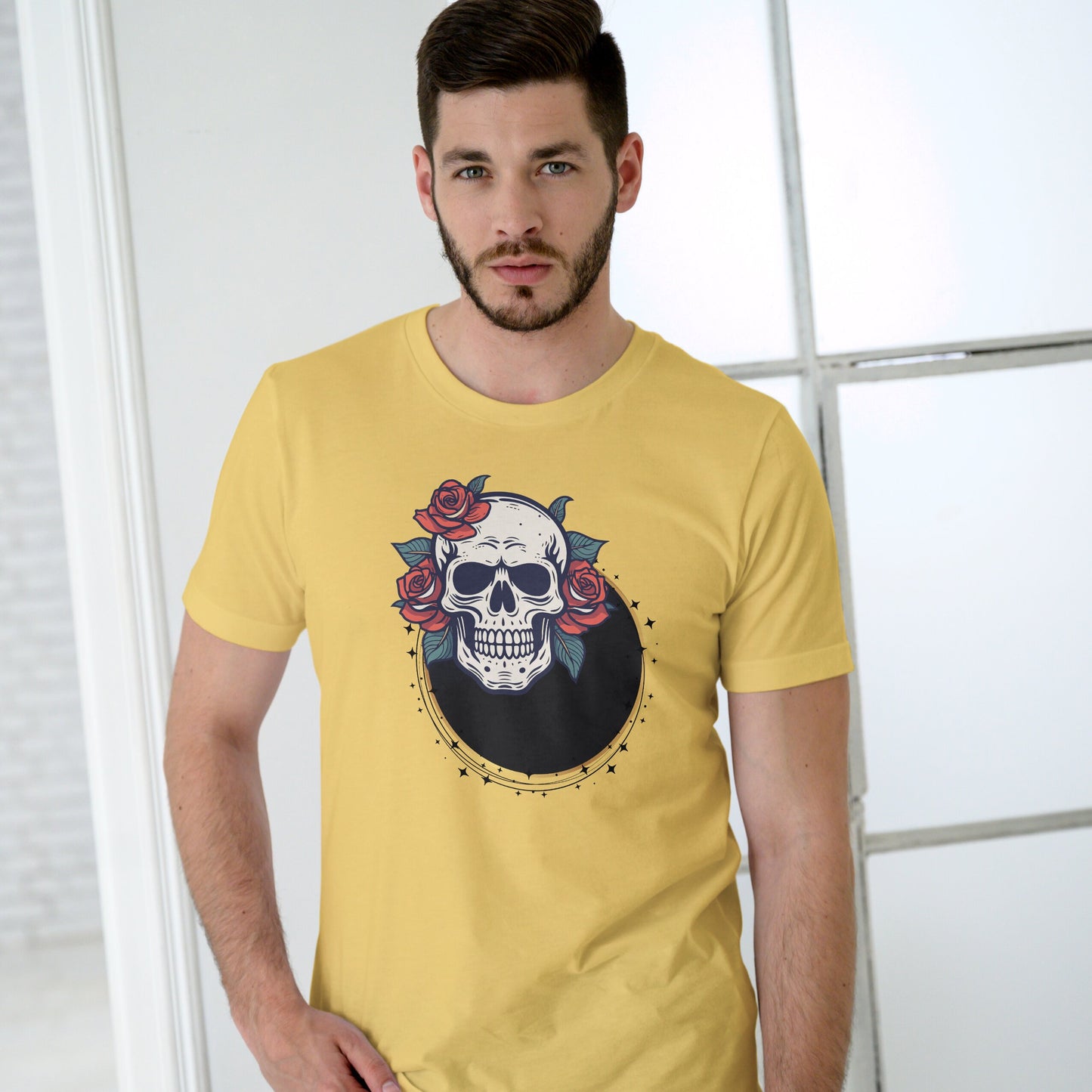 Men's Skulls and Roses T-shirt Yellow by ZealforTee