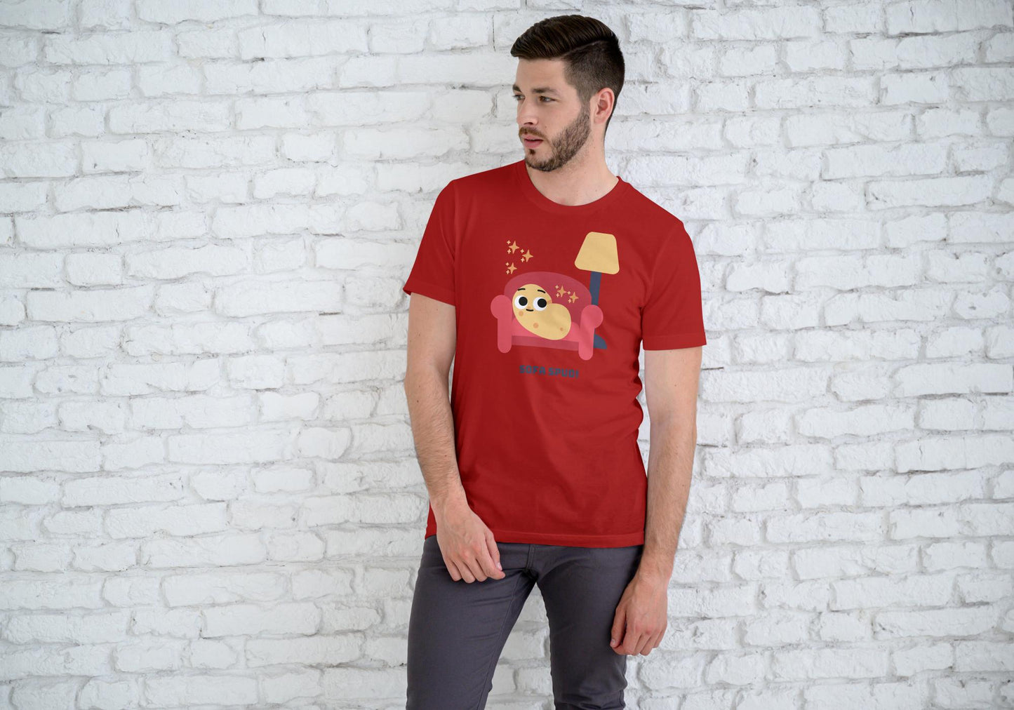 Men's Round Neck Sofa Spud T-shirt Red by ZealforTee