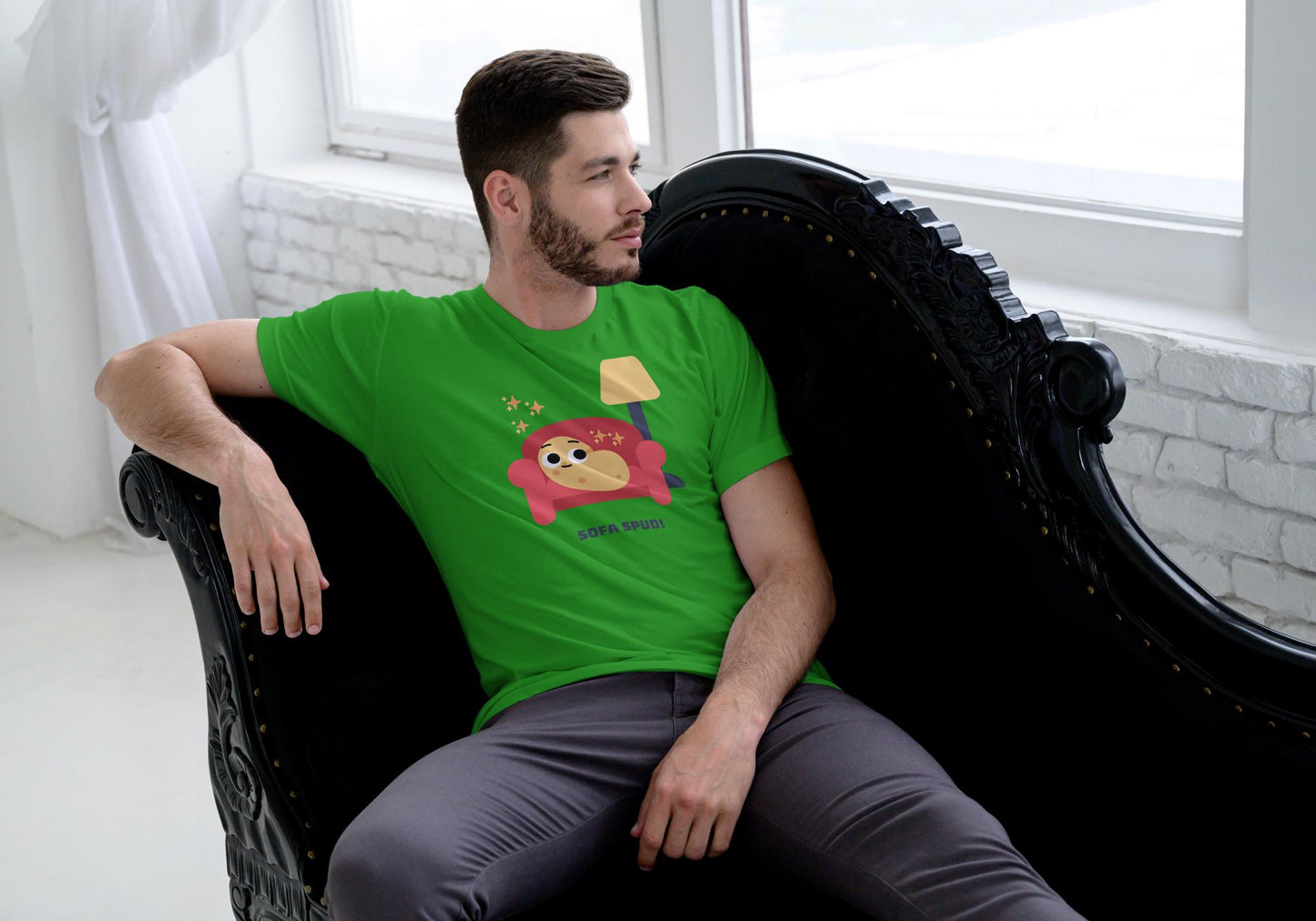 Men's Round Neck Sofa Spud T-shirt White by ZealforTee