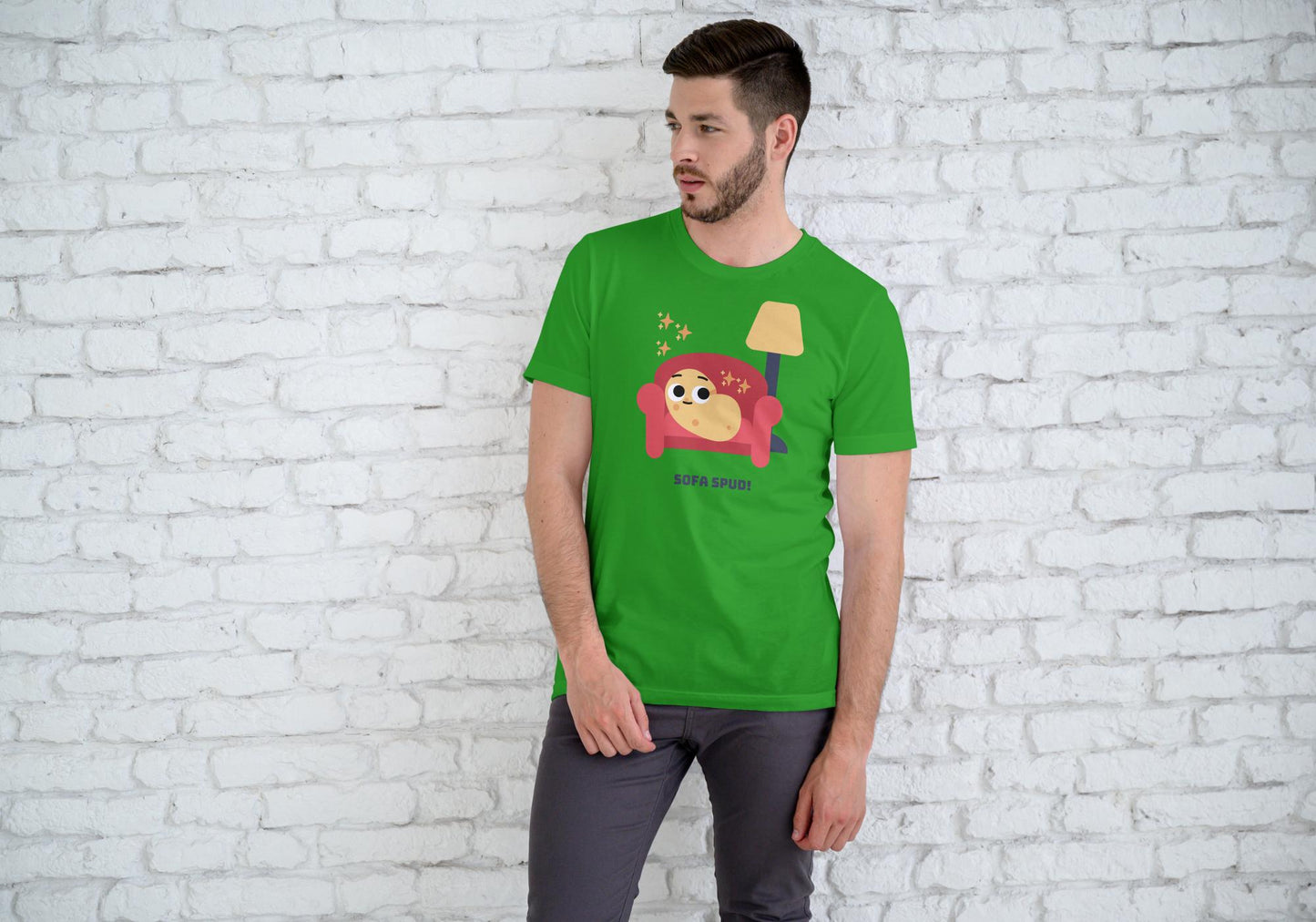 Men's Round Neck Sofa Spud T-shirt White by ZealforTee