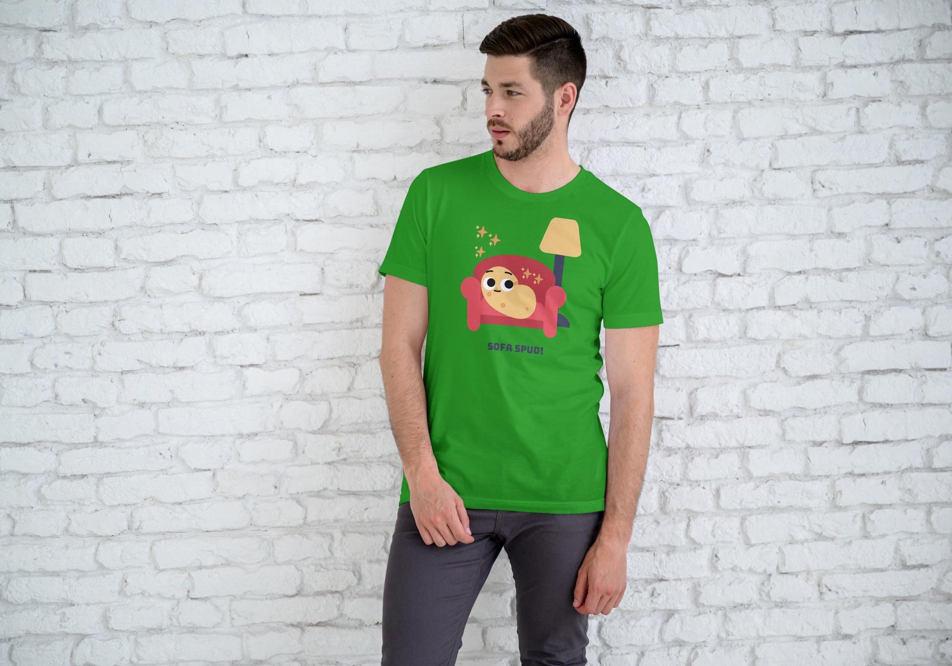 Men's Round Neck Sofa Spud T-shirt White by ZealforTee