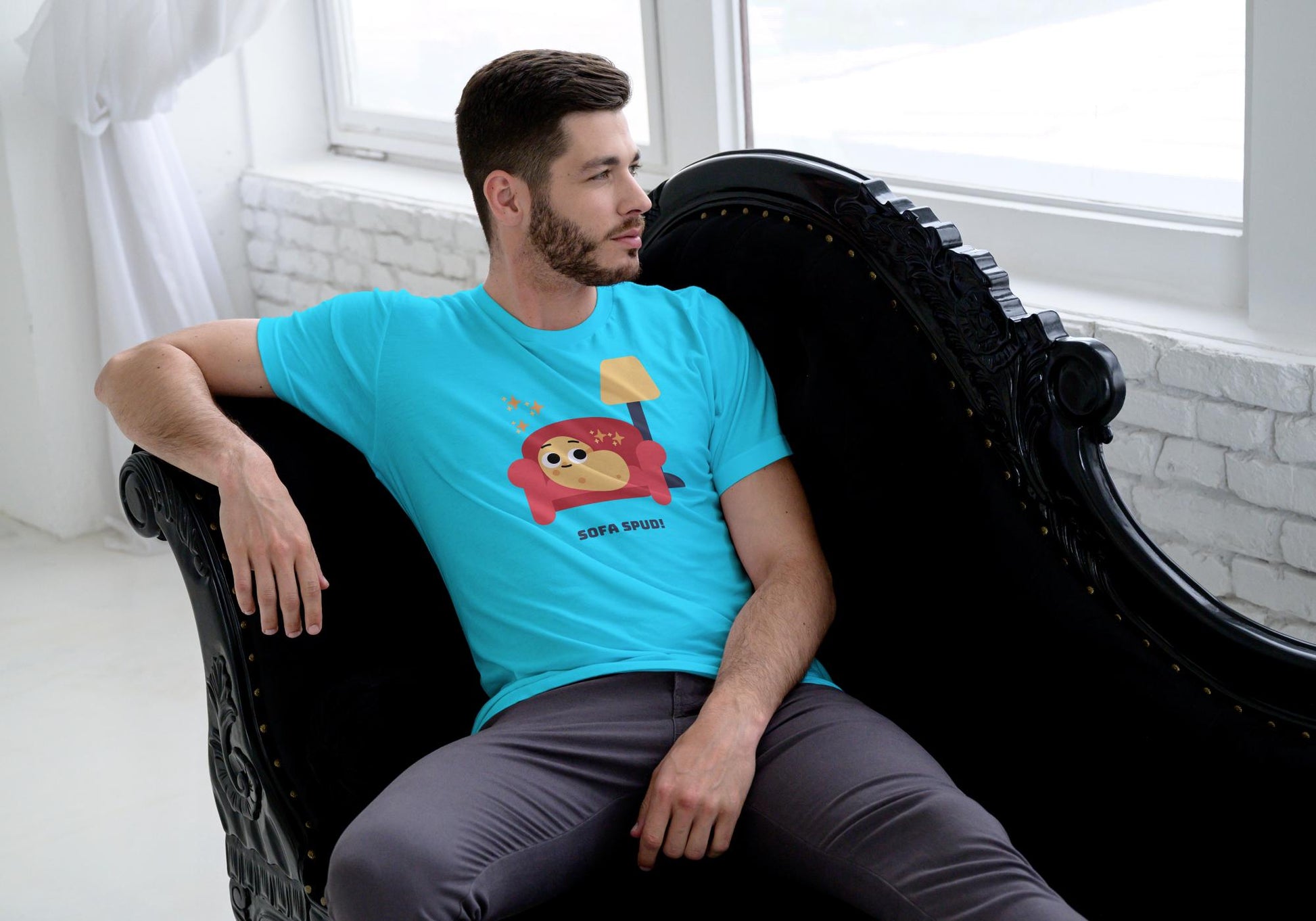 Men's Round Neck Sofa Spud T-shirt White by ZealforTee