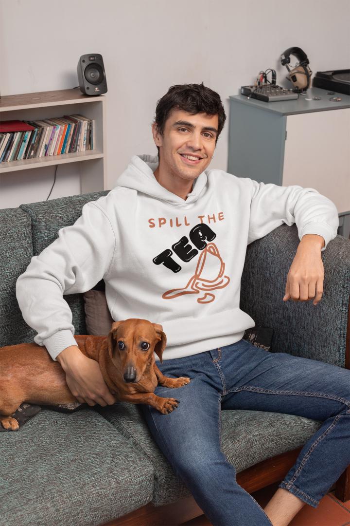 Men's Spill the Tea Gen-Z Hoodie Sweatshirt White by ZealforTee