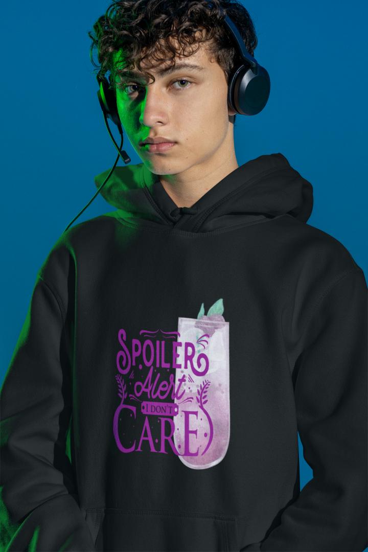 Men's Spoiler Alert Typography Hoodie Sweatshirt Light Baby Pink by ZealforTee