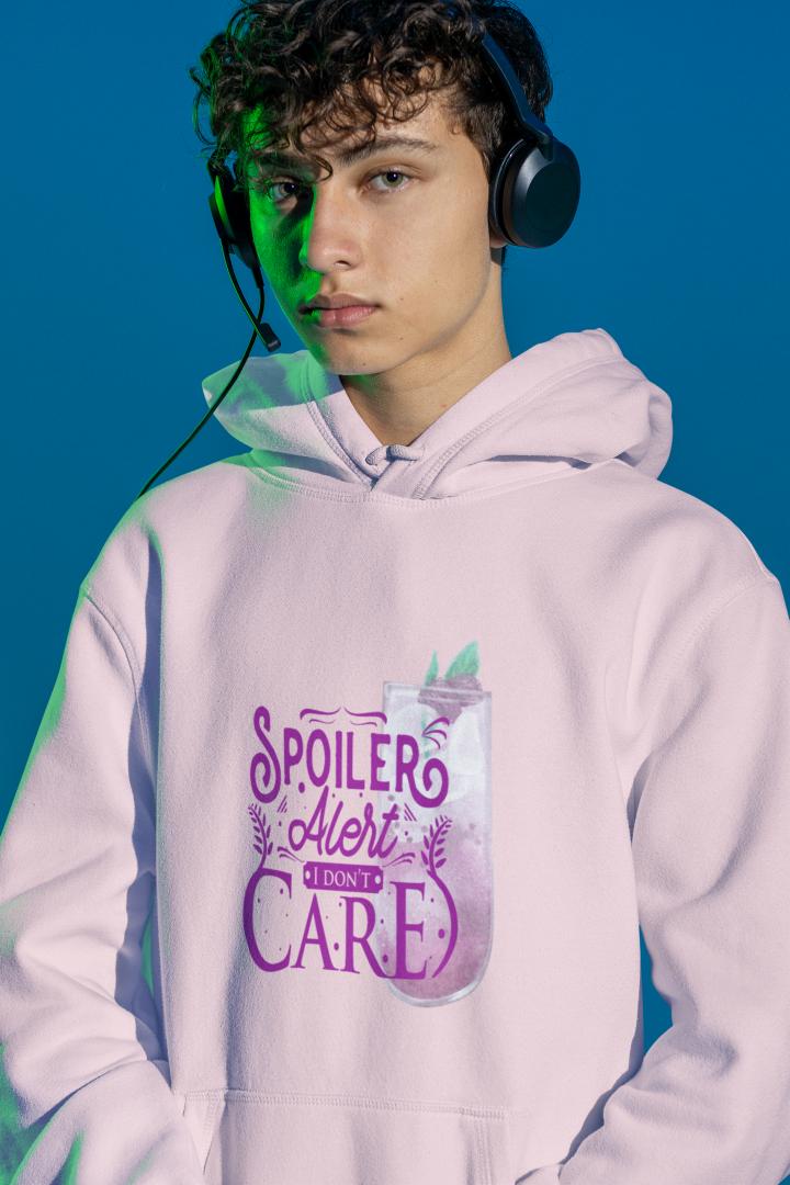 Men's Spoiler Alert Typography Hoodie Sweatshirt Light Baby Pink by ZealforTee