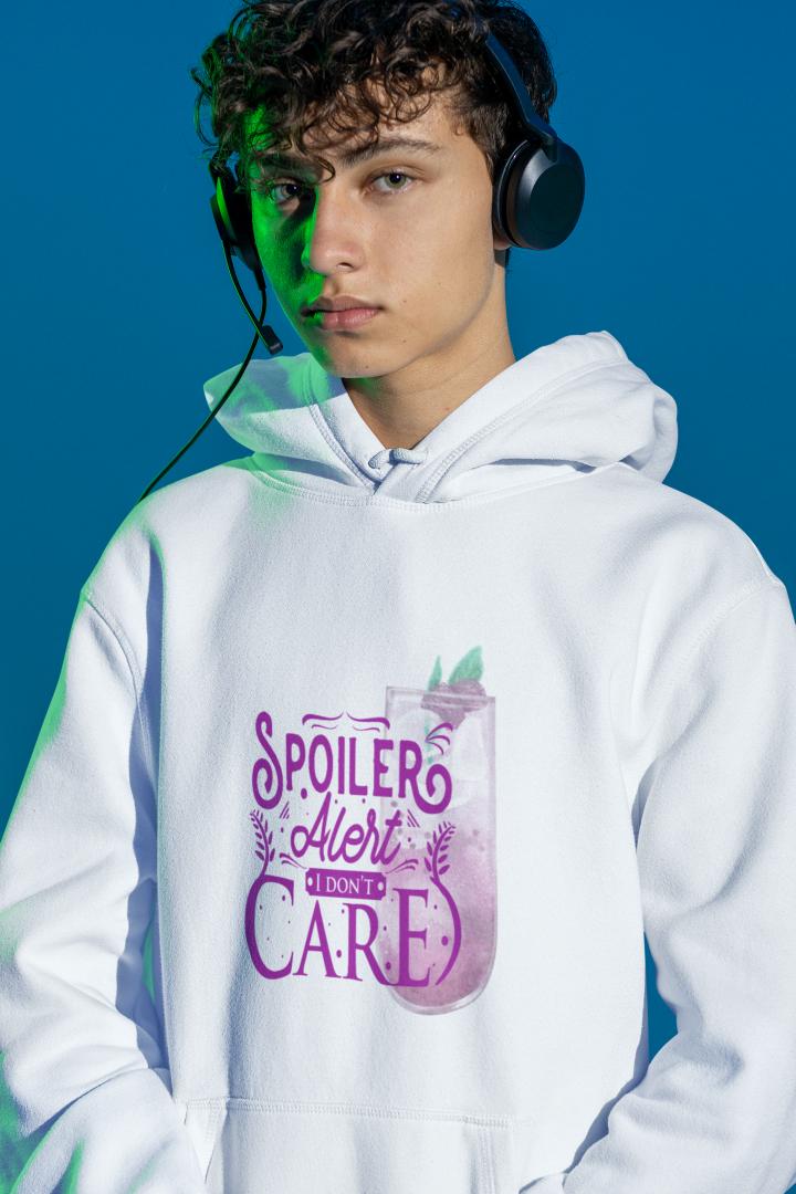 Men's Spoiler Alert Typography Hoodie Sweatshirt Light Baby Pink by ZealforTee