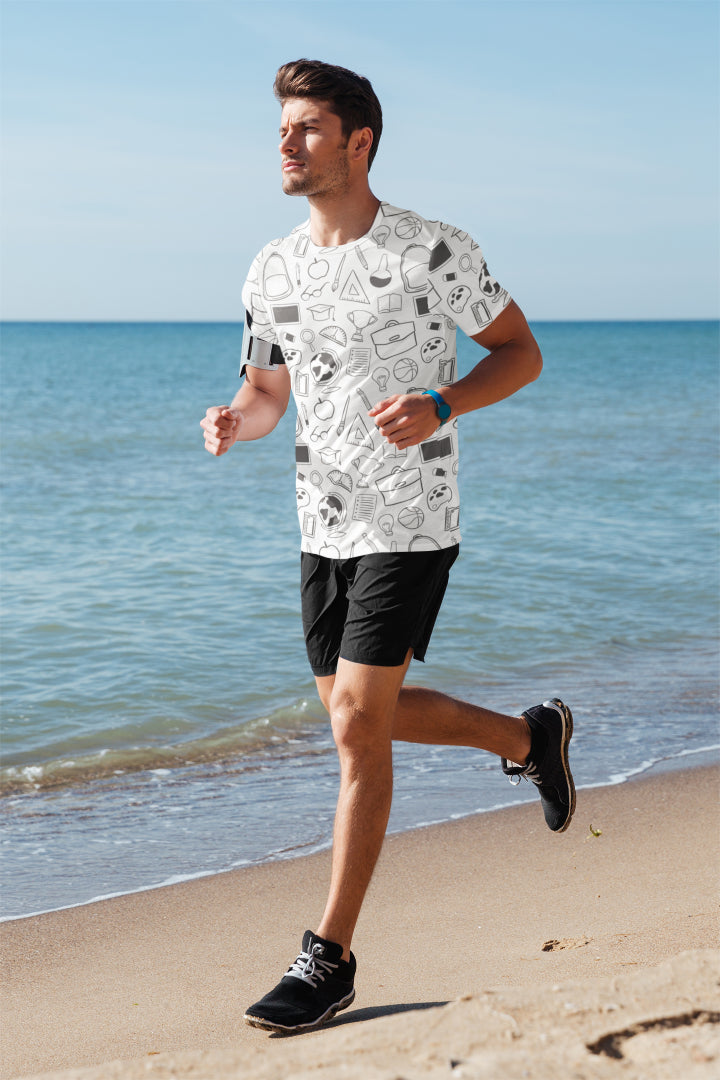 Men's All Over Print Geometric Pattern T-shirt White by ZealforTee