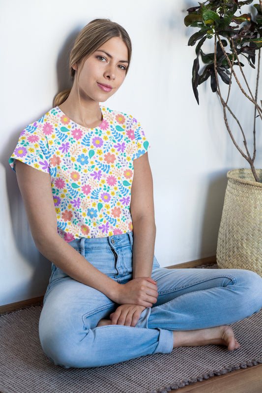Women's Flowers White T shirt