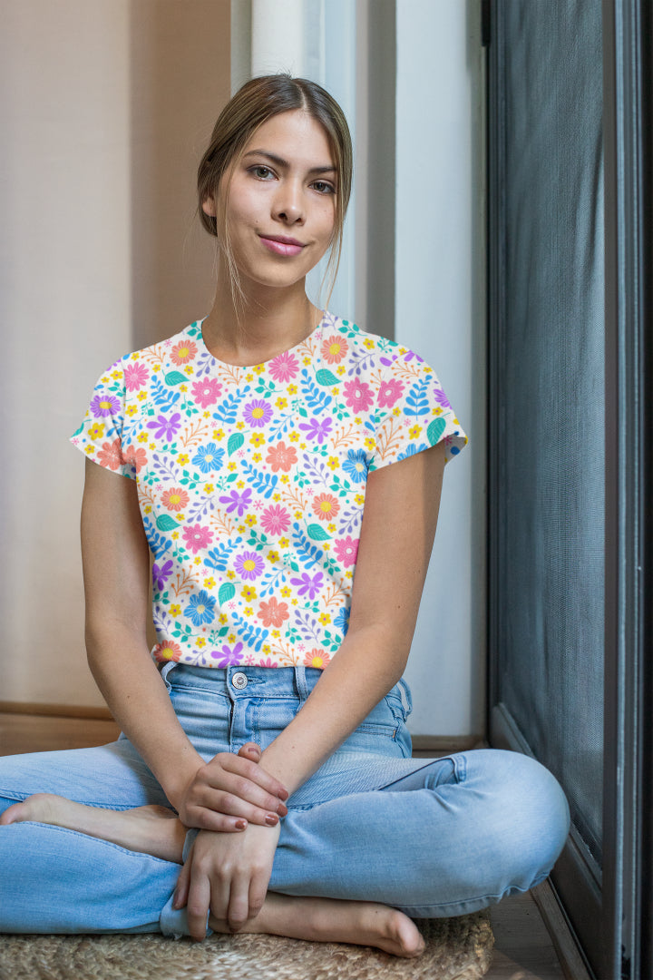 Women's Flowers White T shirt