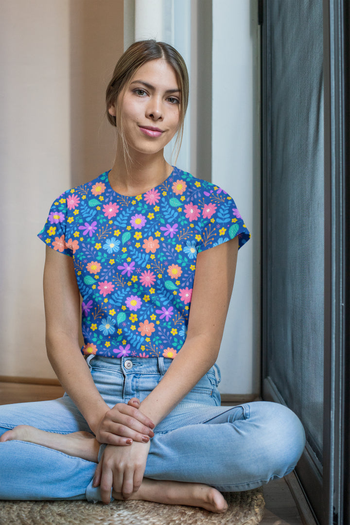 Women's All Over Printed Flowers T shirt