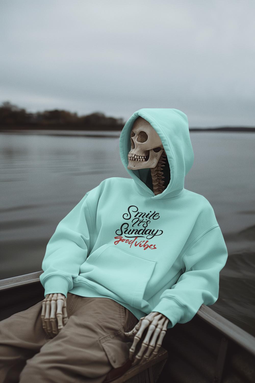 Men's Sunday Smile Typography Hoodie Sweatshirt Mint by ZealforTee