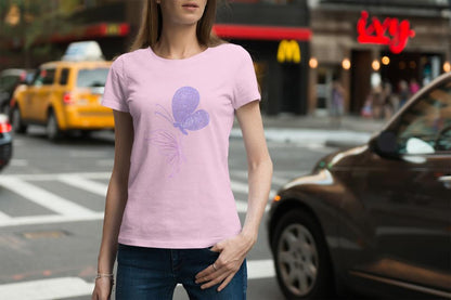 Women's Glitter Butterfly T-shirt Light Pink by ZealforTee