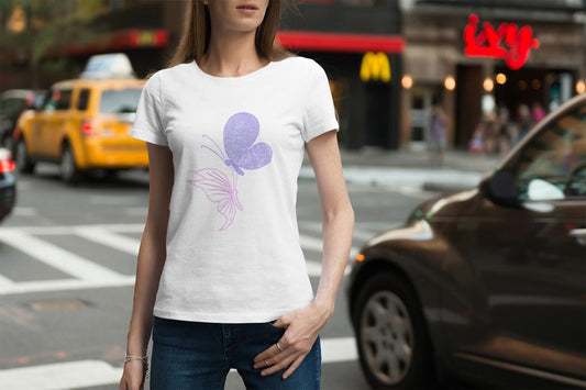 Women's Glitter Butterfly T-shirt Light Pink by ZealforTee
