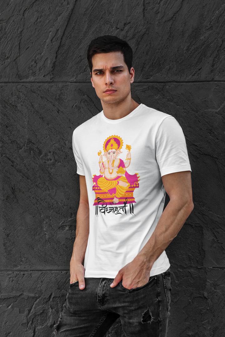 Men's Ganesh Chaturthi T-shirt Light Baby Pink by ZealforTee