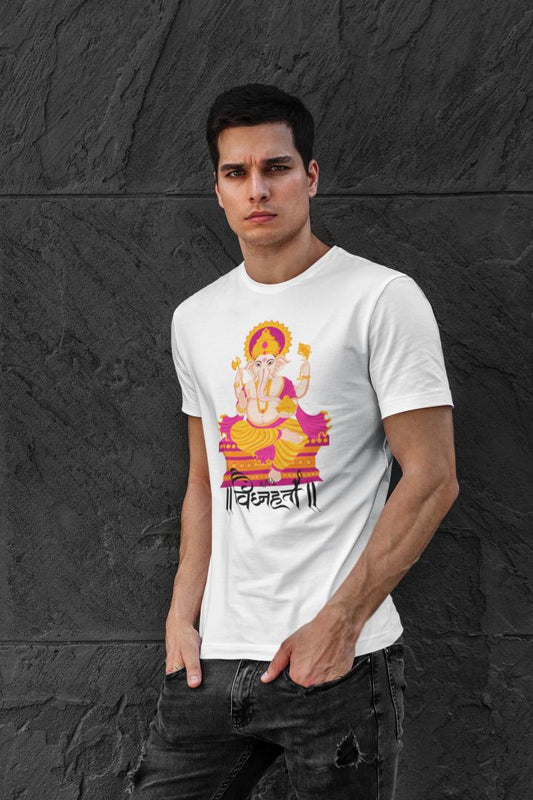 Men's Ganesh Chaturthi T-shirt Light Baby Pink by ZealforTee