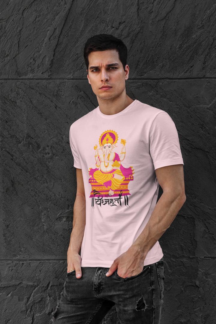 Men's Ganesh Chaturthi T-shirt Light Baby Pink by ZealforTee