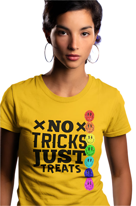 Women's No Tricks Just Treats T-shirt Golden Yellow by ZealforTee