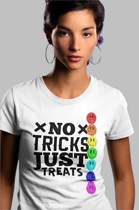 Women's No Tricks Just Treats T-shirt White by ZealforTee