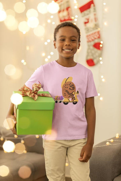 Kid's Potatoes on a Ride Unisex Tshirt Black by ZealforTee