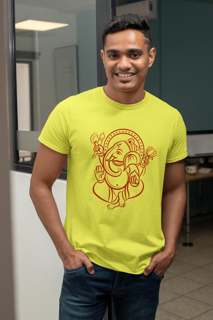 Men's Ganesh Chaturthi T-shirt New Yellow by ZealforTee