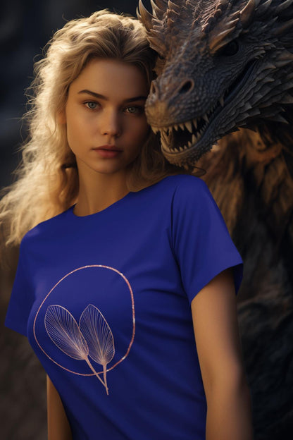 Women's Pink Leaves T-shirt Royal Blue by ZealforTee