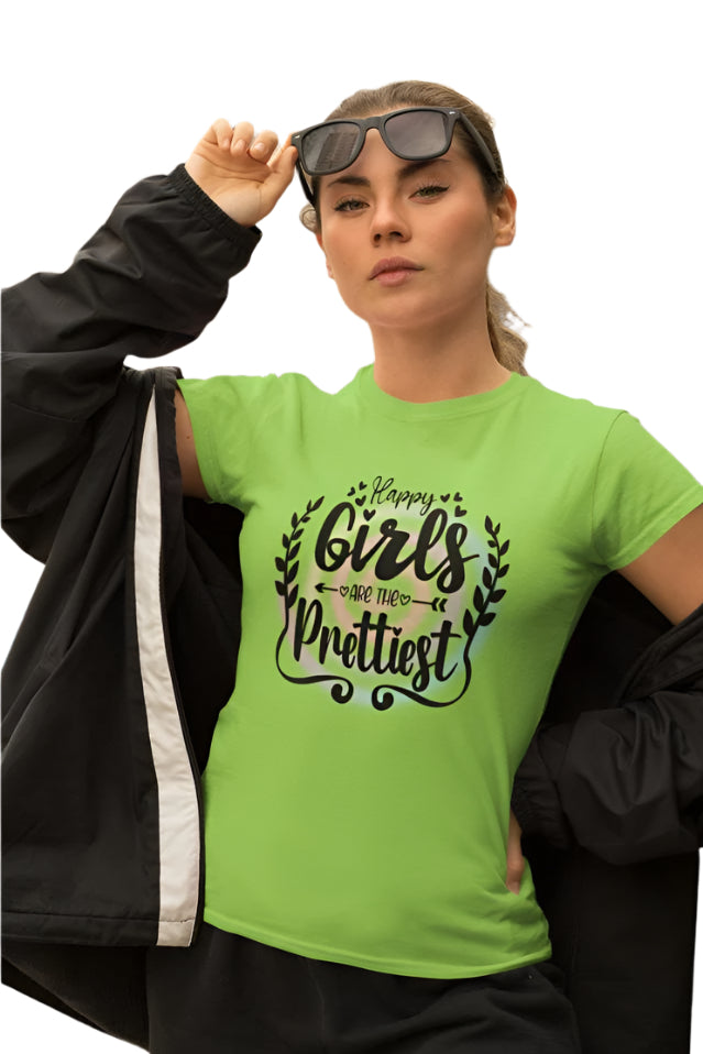 Women's Happy Girls Are Prettiest T-shirt Liril Green by ZealforTee