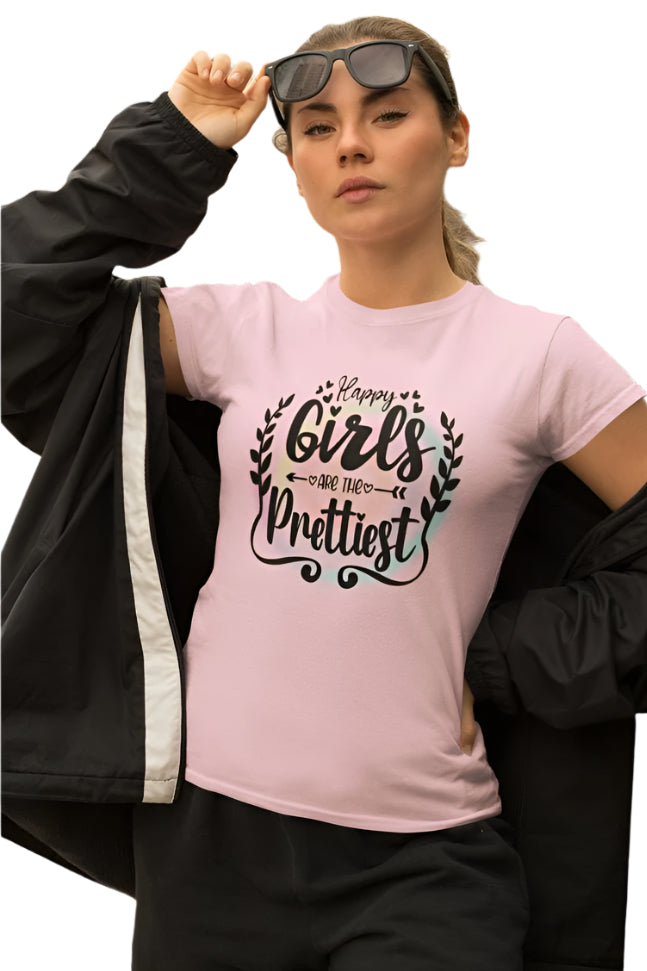 Women's Happy Girls Are Prettiest T-shirt Light Pink by ZealforTee