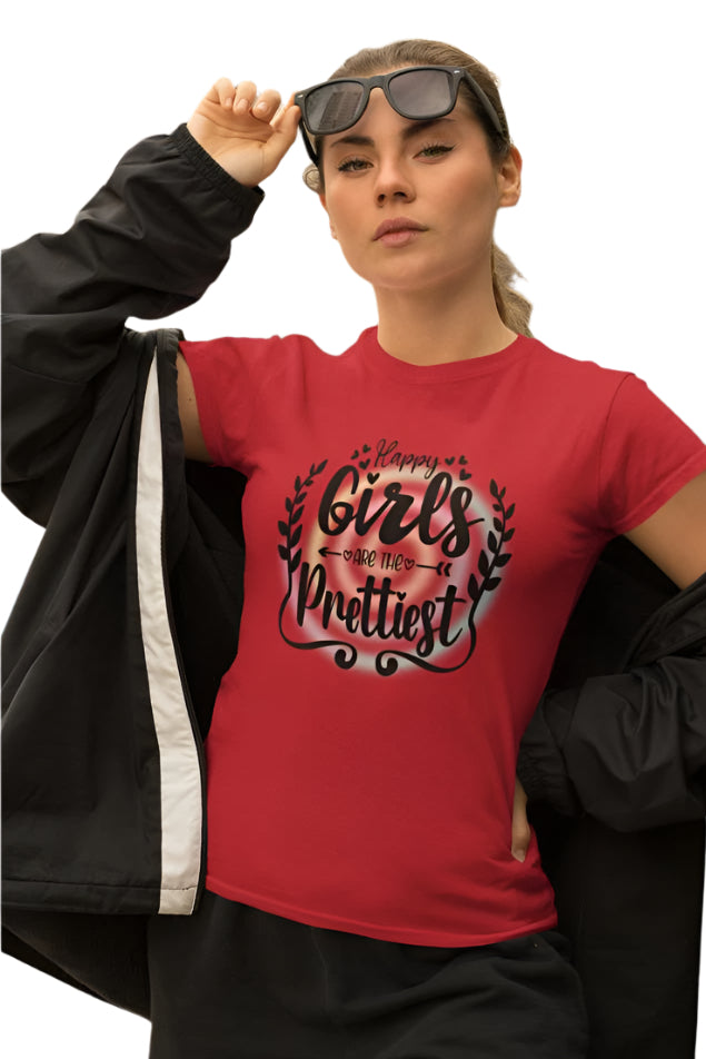Women's Happy Girls Are Prettiest T-shirt Red by ZealforTee