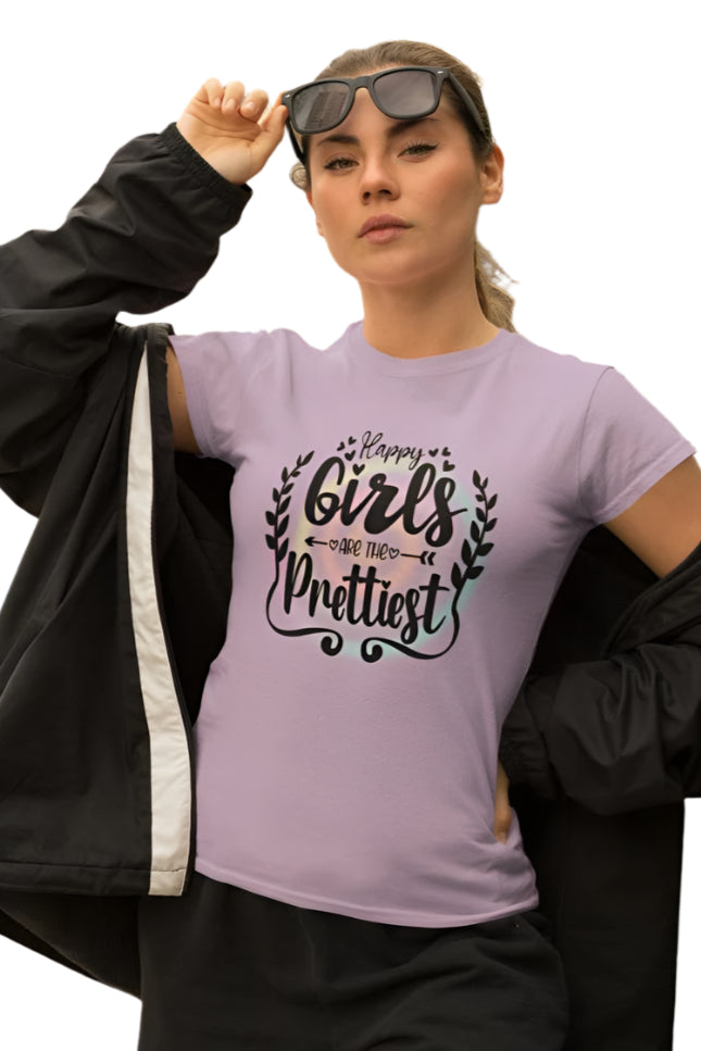 Women's Happy Girls Are Prettiest T-shirt Iris Lavender by ZealforTee