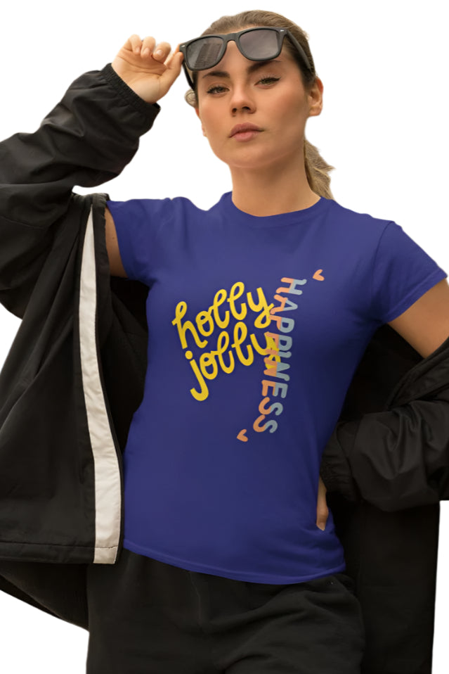 Women's Holly Jolly Happiness T-shirt Royal Blue by ZealforTee