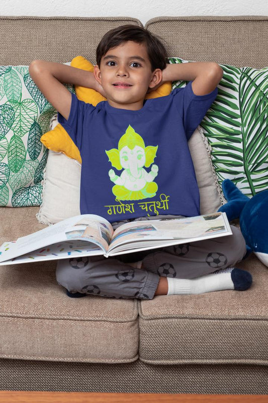 Kid's Ganesh Chaturthi Unisex T-shirt Black by ZealforTee