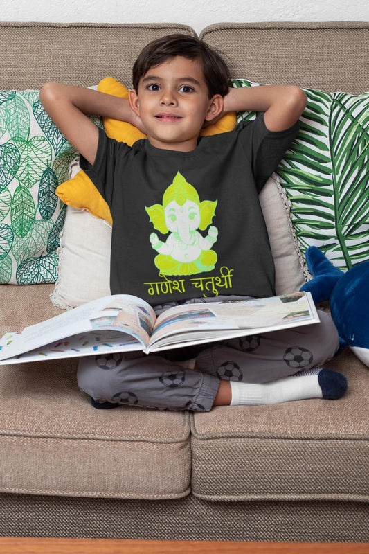 Kid's Ganesh Chaturthi Unisex T-shirt Black by ZealforTee
