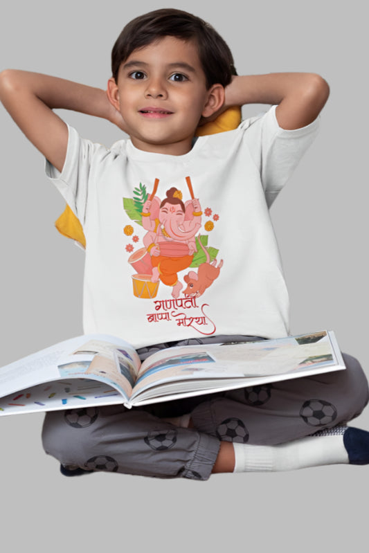 Kid's Ganesh Chaturthi Unisex T-shirt White by ZealforTee