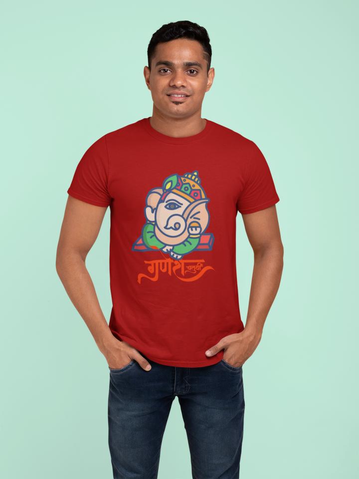 Men's Ganesh Chaturthi T-shirt Red by ZealforTee