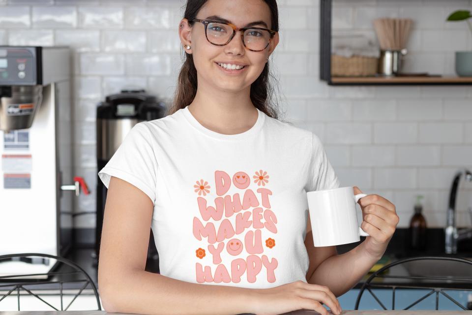Women's Makes You Happy T-shirt White by ZealforTee