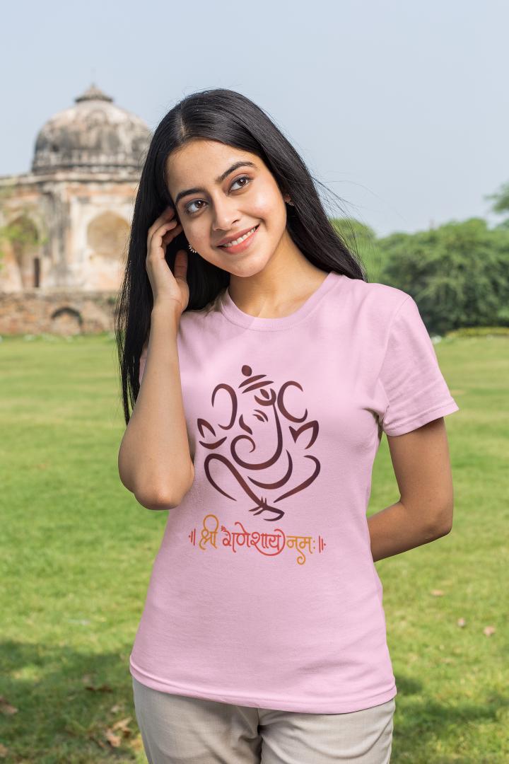 Women's Ganesh Chaturthi T-shirt Light Pink by ZealforTee