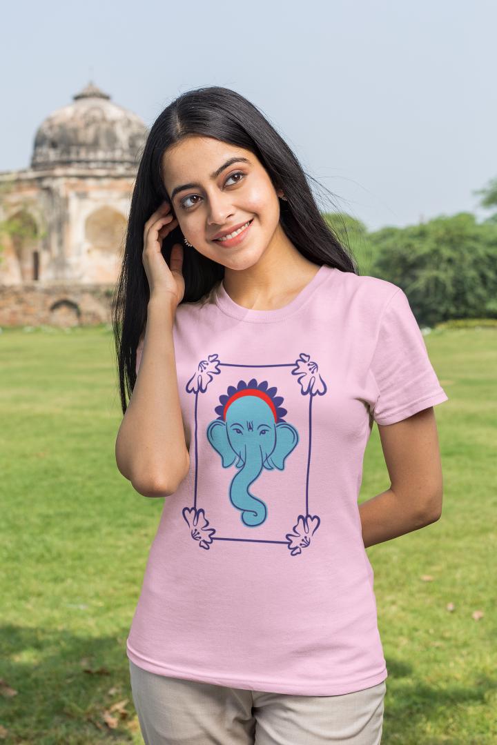 Women's Ganesh Chaturthi T-shirt Light Pink by ZealforTee
